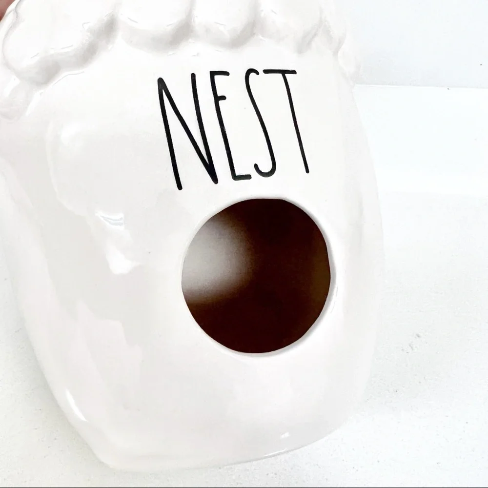 Rae Dunn NEST Acorn Glazed Ceramic Birdhouse w/ Pink Ribbon Autumn Fall Decor
